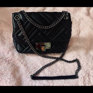 Michael Kors Black Leather Small Peyton Chain Quilted Crossbody Flap Bag